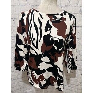 Chico’s Chicos Cotton Blouse Woman Black And Brown Print Size 2 Large 12